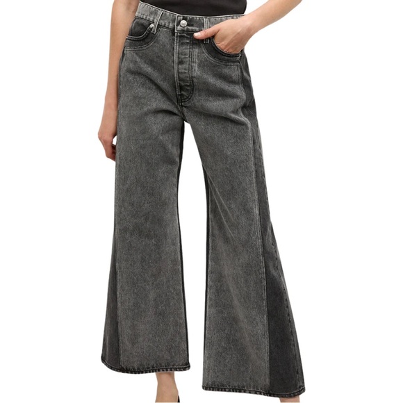 Veronica Beard Denim - Veronica Beard Taylor Two-Tone Wide Leg Crop Jeans Size 24 in Volcanic Stone